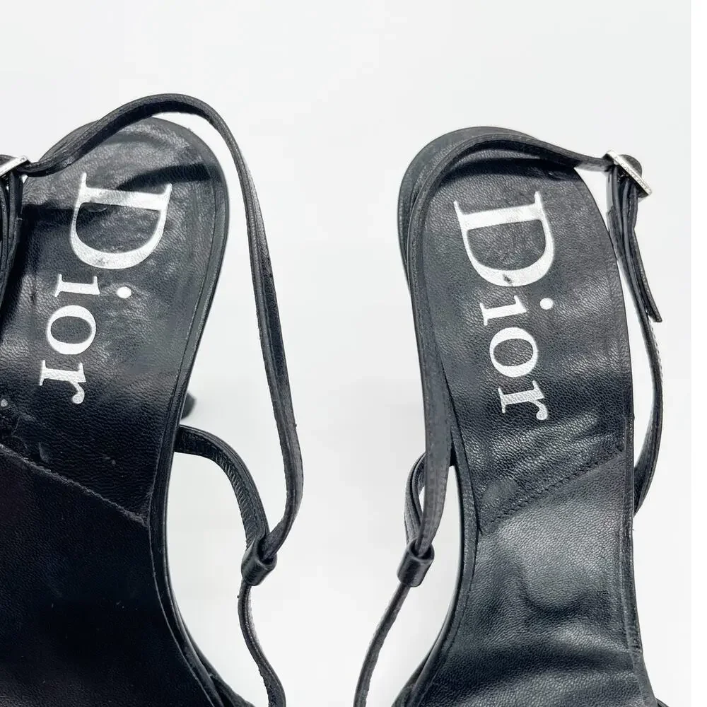 Christian Dior Vintage Y2K Black Woven Strappy Slingback Heel Sandals EU 40.5